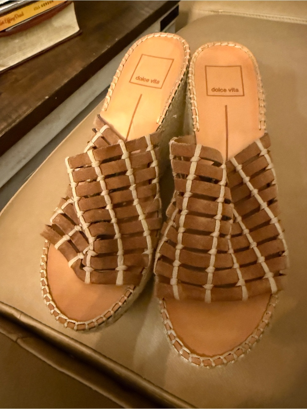Dolce Vita Tan Woven Espadrille Slides